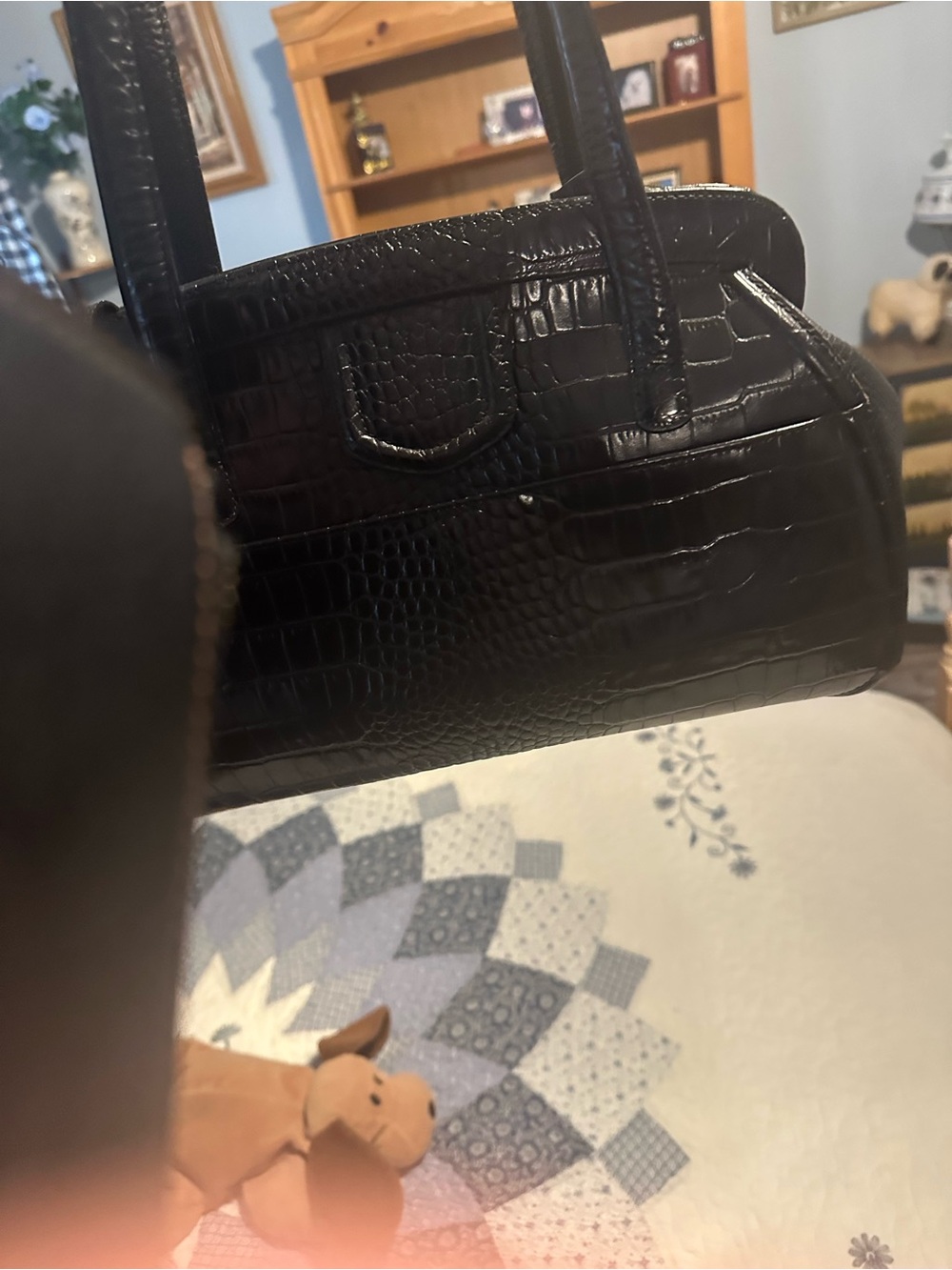 Brighton Black Croc-Embossed Leather Heart Charm Shoulder Bag - Picture 4 of 15